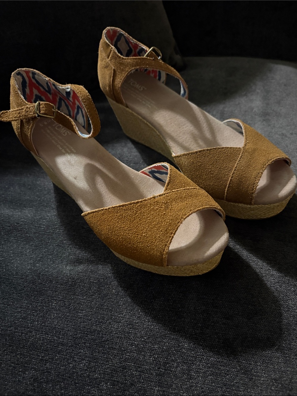 TOMS Wedge Sandals in Tan Suede